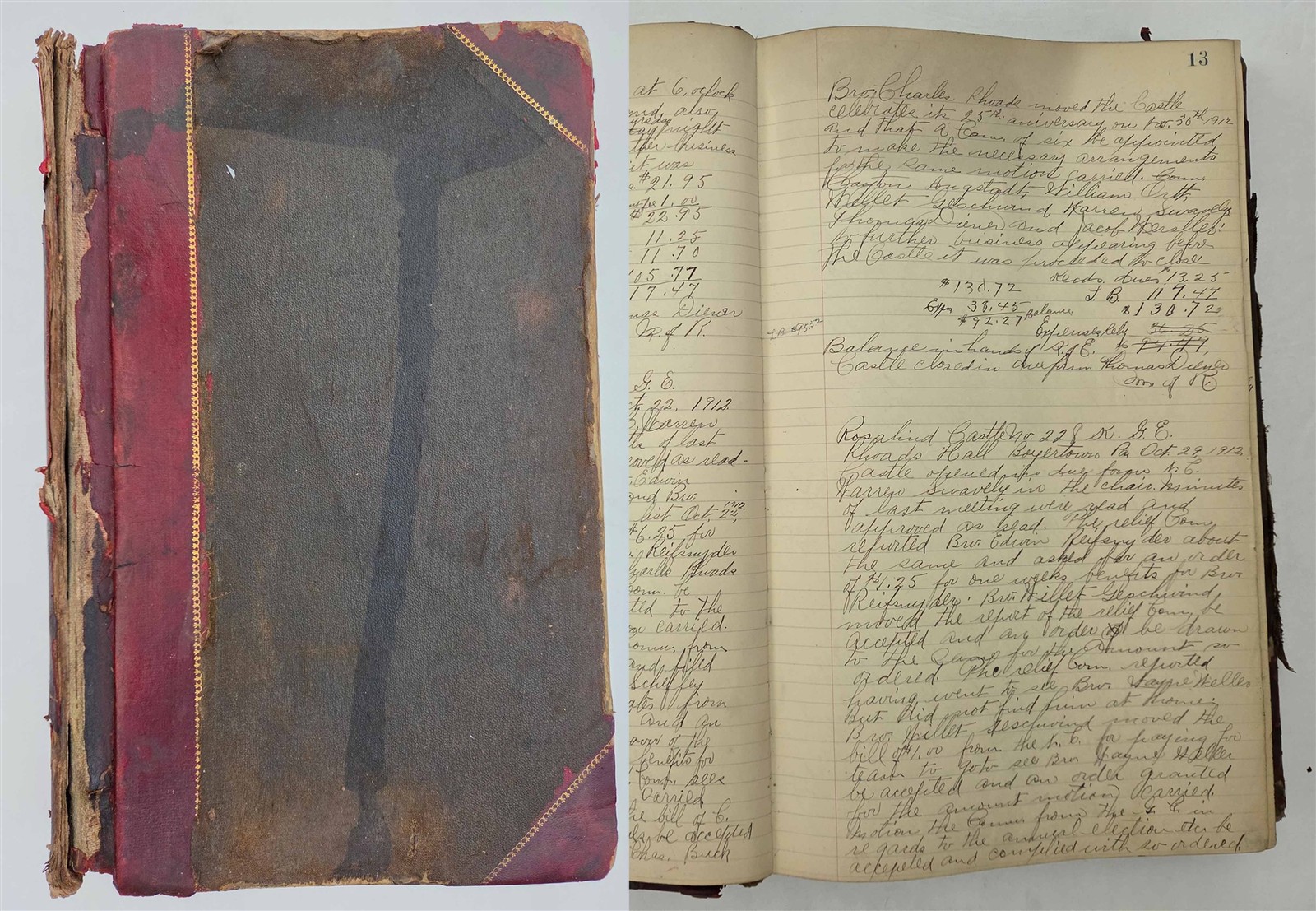 1918-29 antique KGE boyertown pa ROSALIND CASTLE No. 228 MINUTE RECORD BOOK