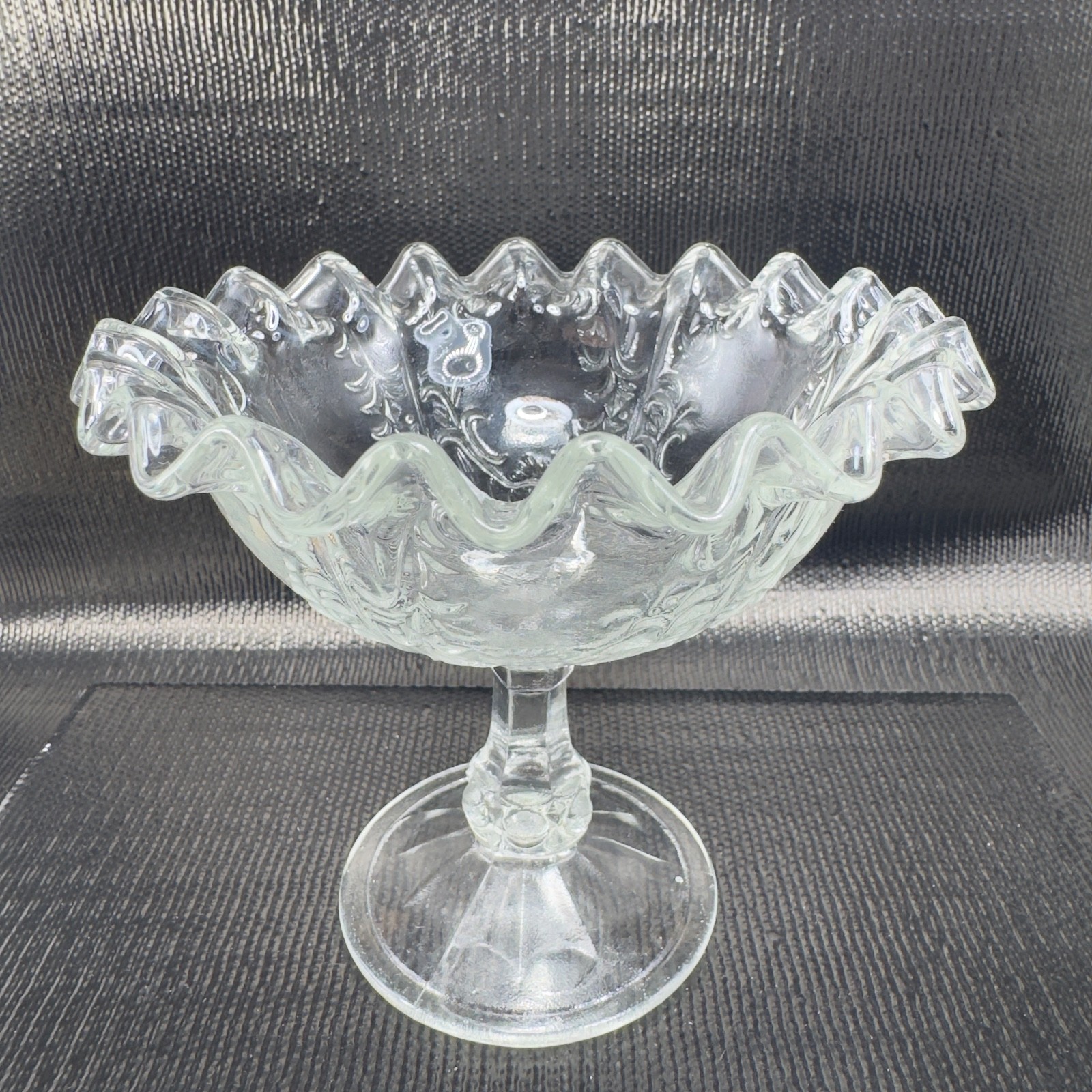 Antique Clear Footed Compote Dish Bowl Wavy Edges Glassware Decor Dish Bowl VTG
