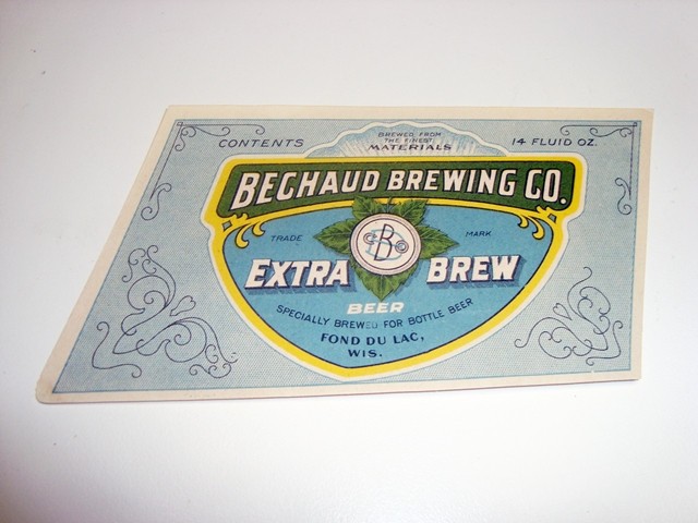 Circa 1900 Bechaud Brewing Label, Fon Du Lac, Wisconsin