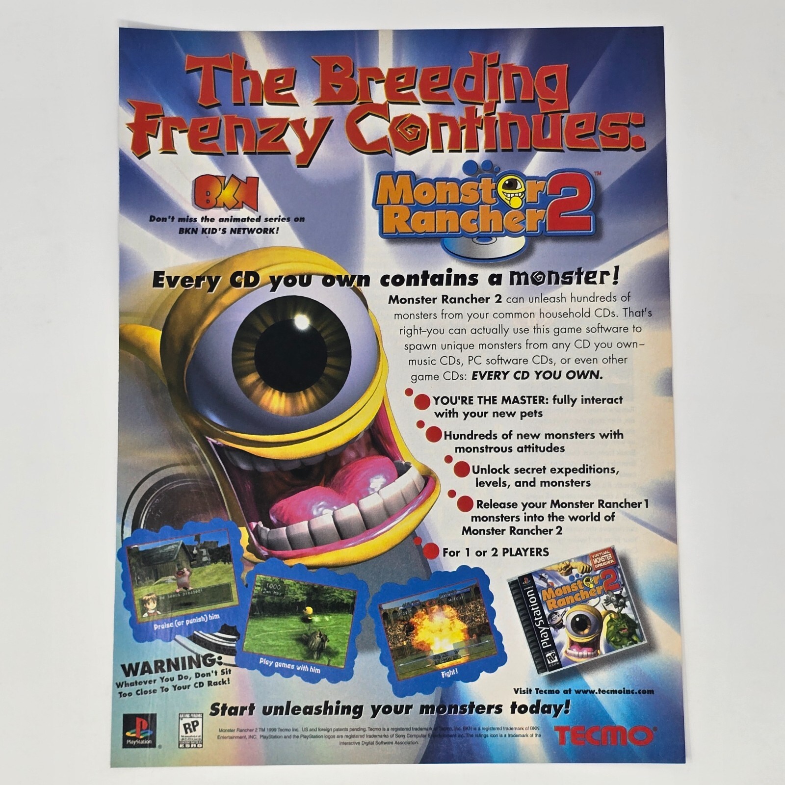 Monster Rancher 2 Sony PlayStation 1 PS1 Breeding Print Ad/Poster Promo Art