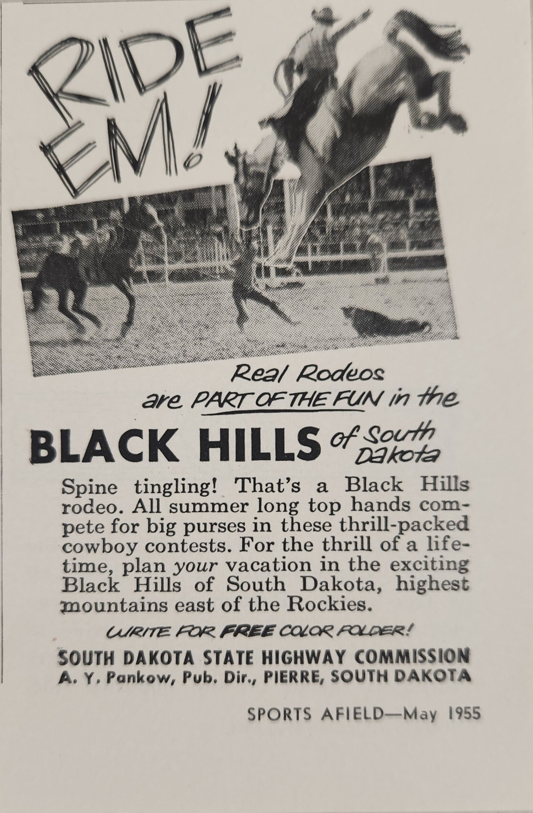 1955 Print Ad Rodeos Black Hills of South Dakota Highway Commission Pierre,SD