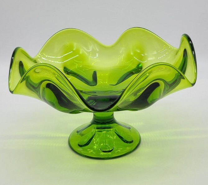MCM Viking Epic 6 Petal Green Glass Pedestal Compote