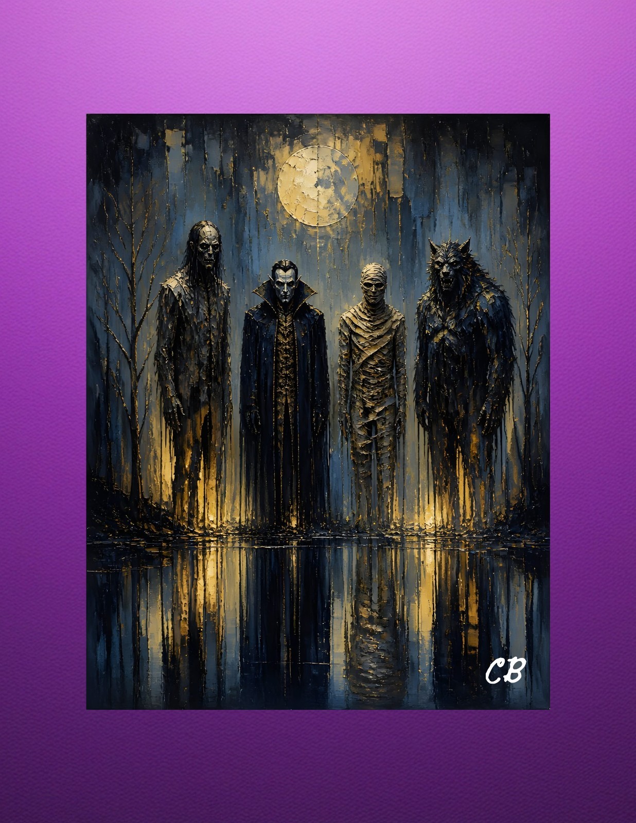 Classic Monsters of the Night | ACEO Giclee Print | Gothic Horror Oil Style