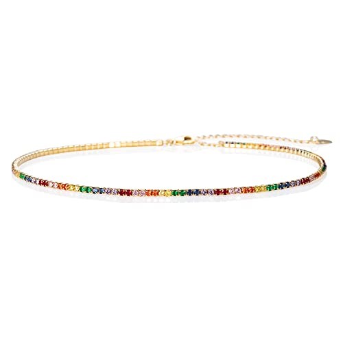 namana Dainty Gold Choker Necklace with Multicolor Cubic Zirconia Stones