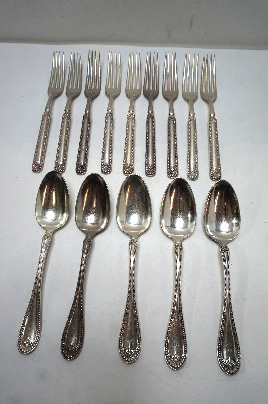 ANTIQUE 1835 WALLACE STUART SILVERPLATE FLATWARE 1899 FORKS TABLE SPOONS 14pc