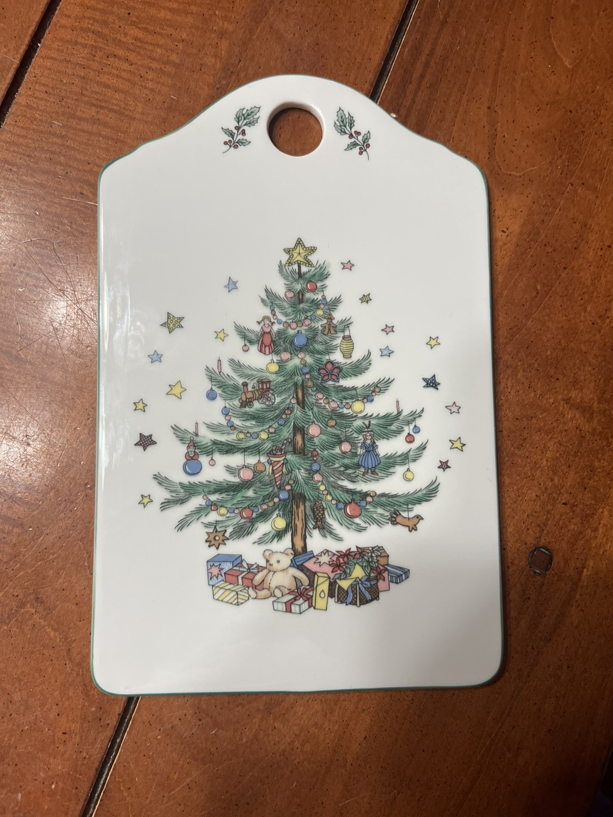 Vtg Christmas Nikko Holiday Tree Porcelain Plaque, snack cheese tray Country