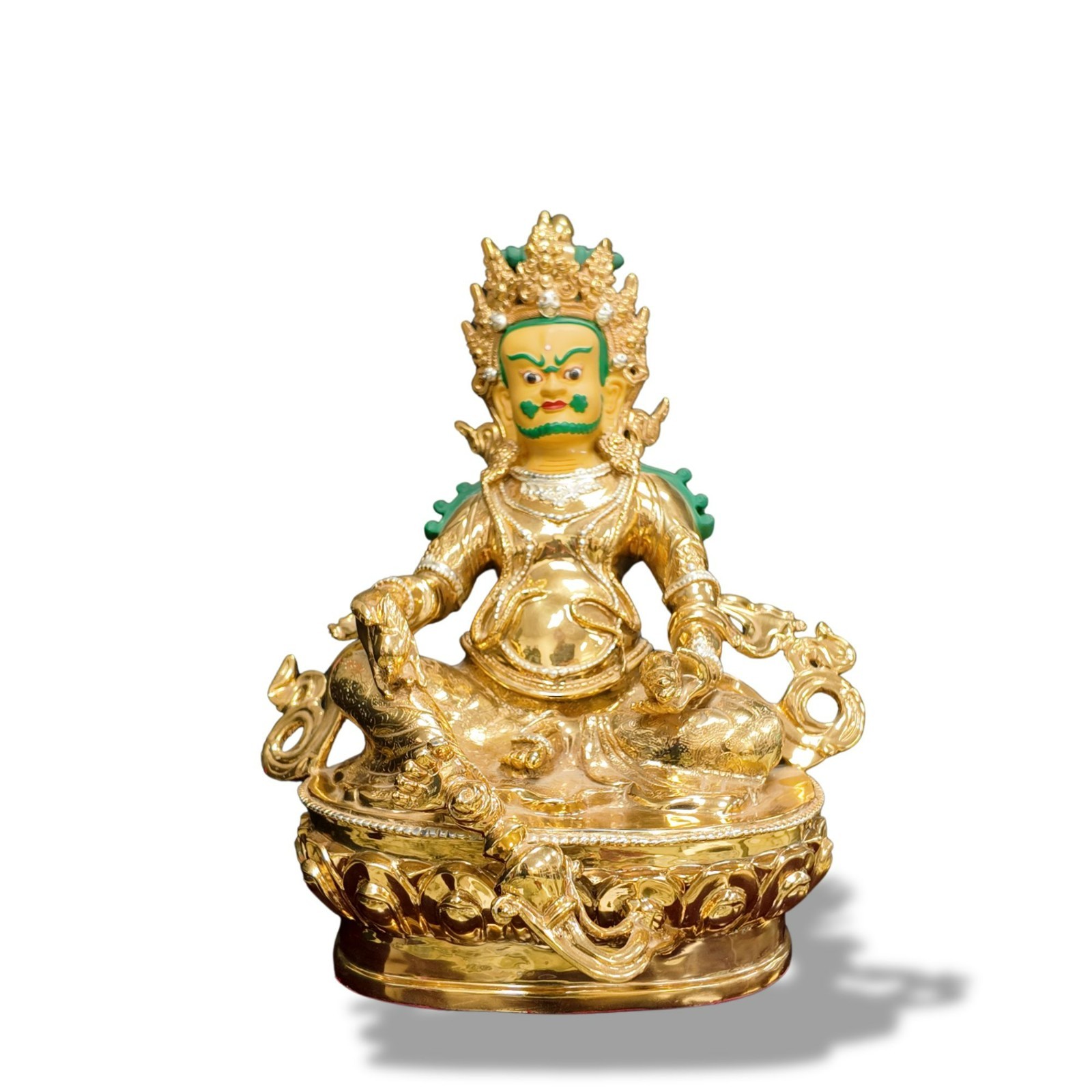 Large Tibetan Buddhist Green Jambhala Statue Metal Gold Electroplated 13