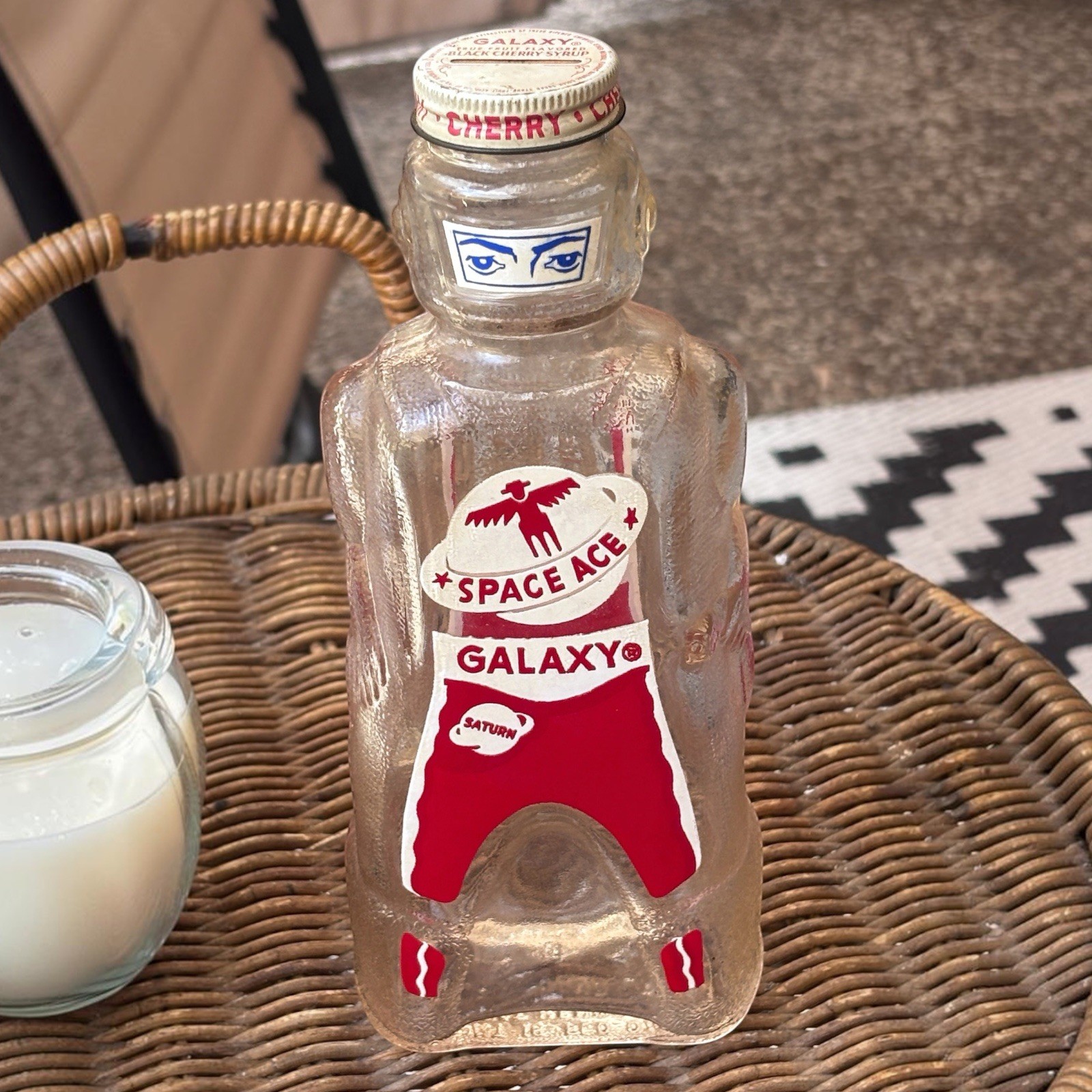 Vintage 1953 Galaxy Spaceman Syrup Bottle Bank Space Ace Red Cherry Lid Rare