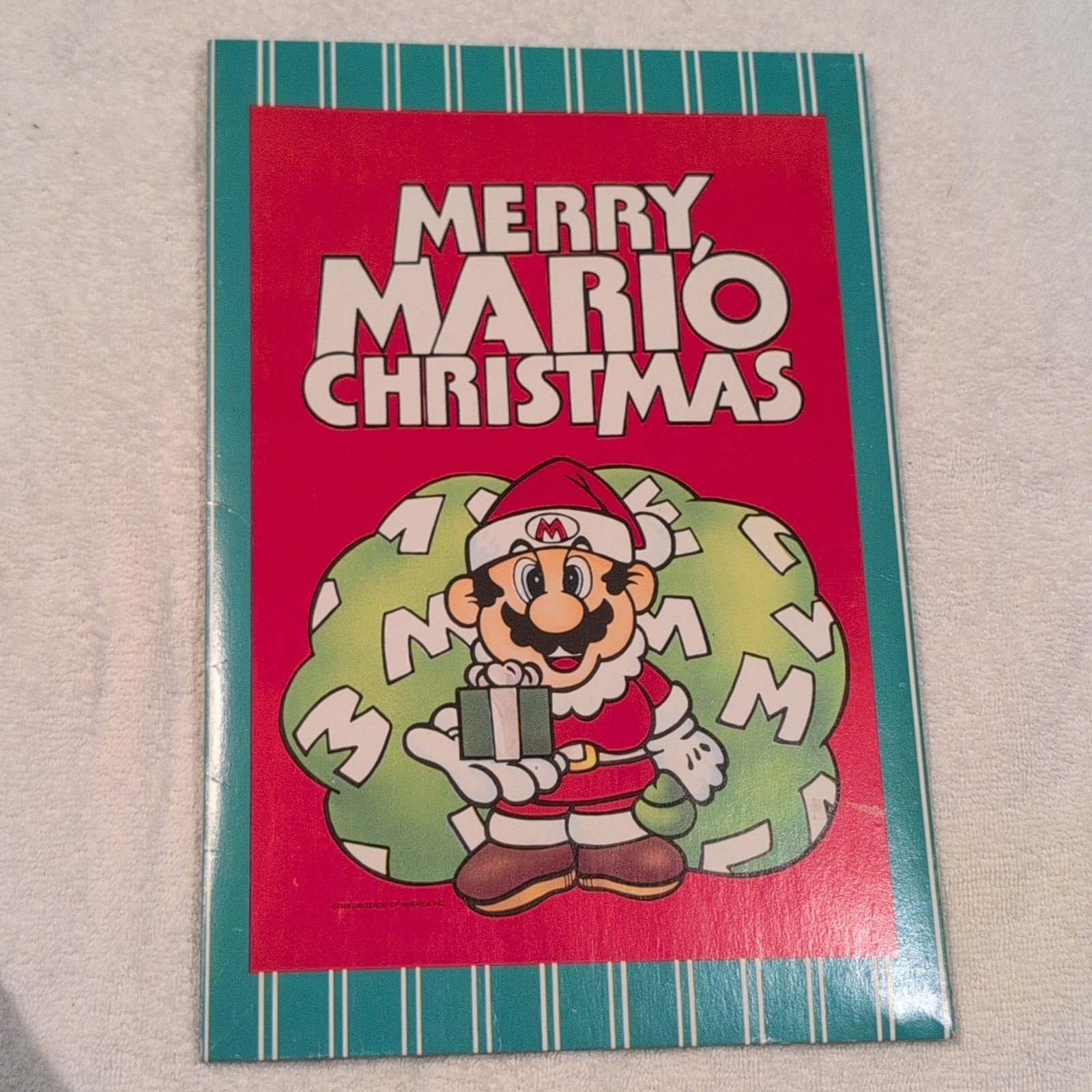Vintage Nintendo Mario Merry Mario Christmas Cardboard Gift Box Lid 1989