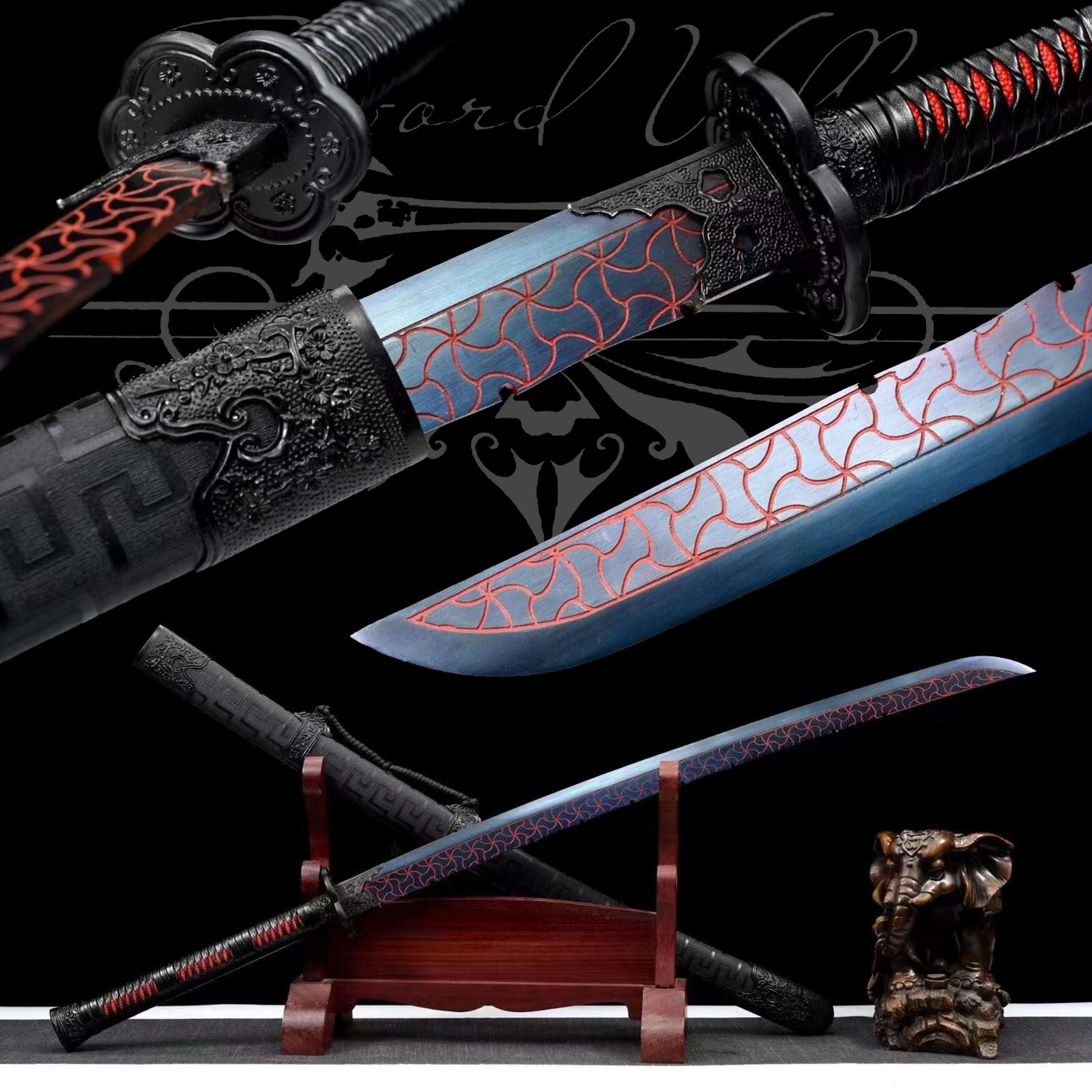 108cm Handmade Sword/Real Katana/Black/Collectible/Fighting Master/Full Tang 108cm Handmade Sword/Real Katana/Black/Collectible/Fighting Master/Full Tang