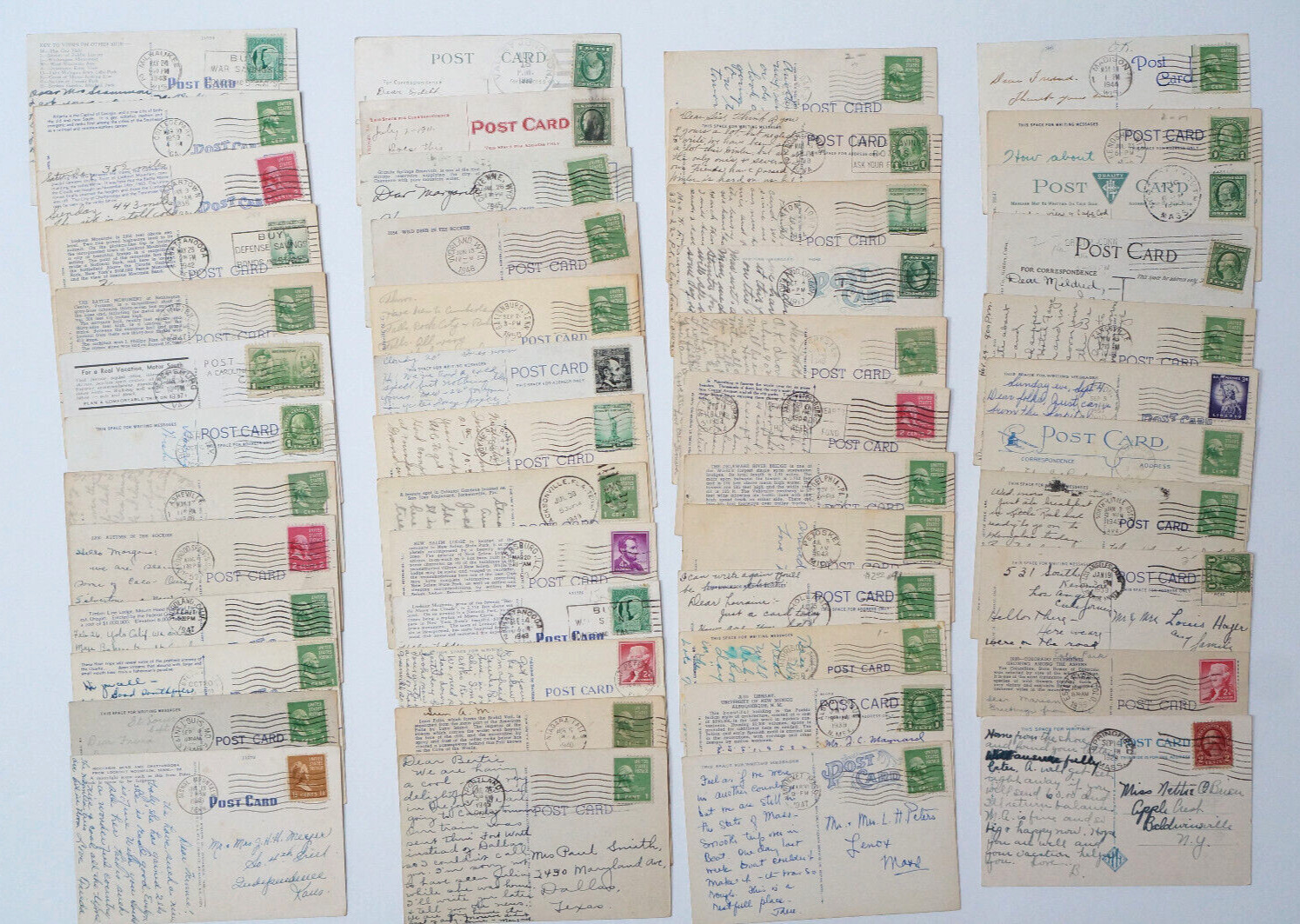 Vintage POSTCARDS with STAMPS Lot 50 Posted Cancel Postmark USA Pre-1950s Used