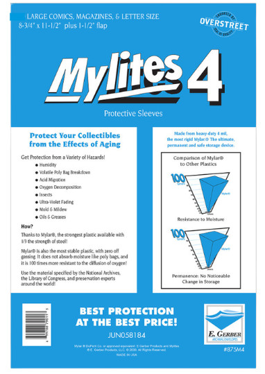 10 Sleeves E. Gerber  Mylites4  Archival 4 Mil Mylar Bags -Large Comic/Magazine