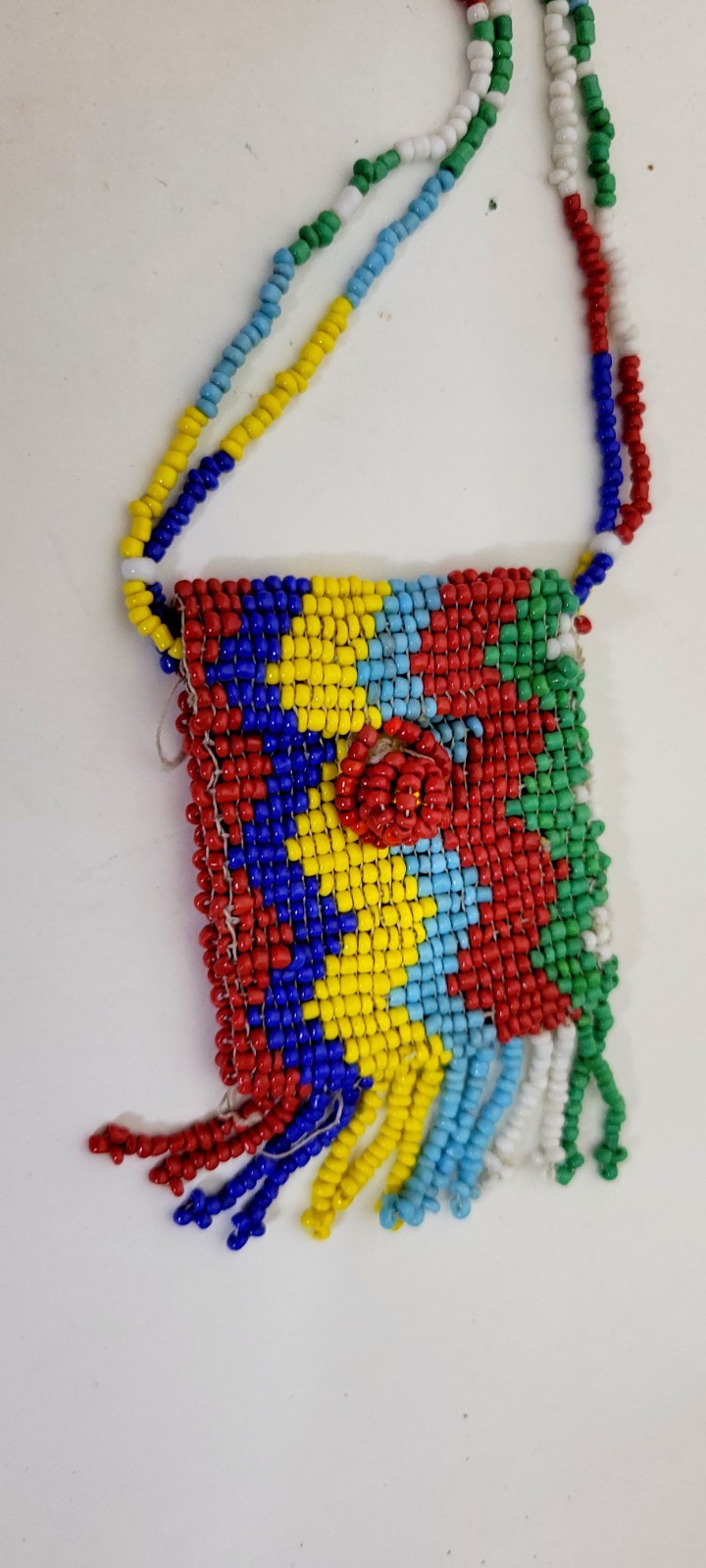 Vintage Native-Style Beaded Necklace Pouch – Multicolor Seed Beads Handmade Bag