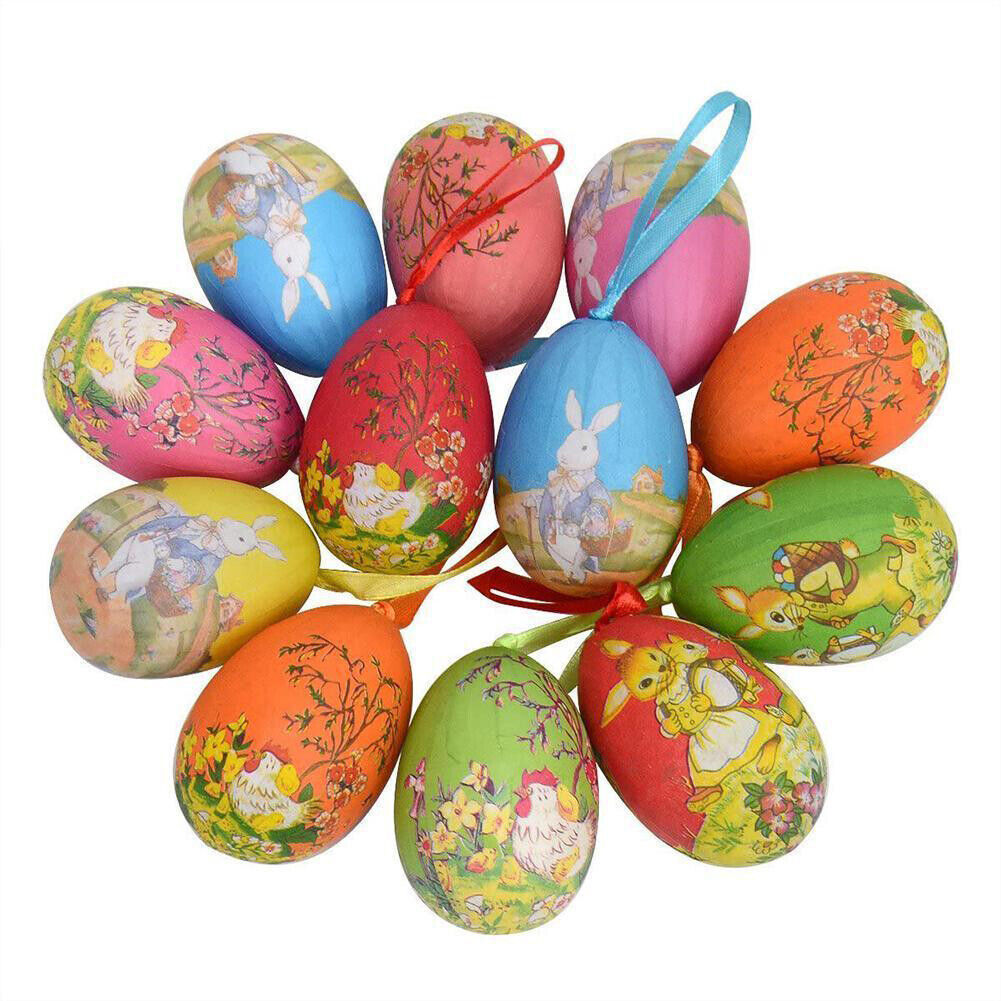 30PCS Easter Hanging Eggs Colorful Paper Egg Tree Ornaments Party DIY Decoration