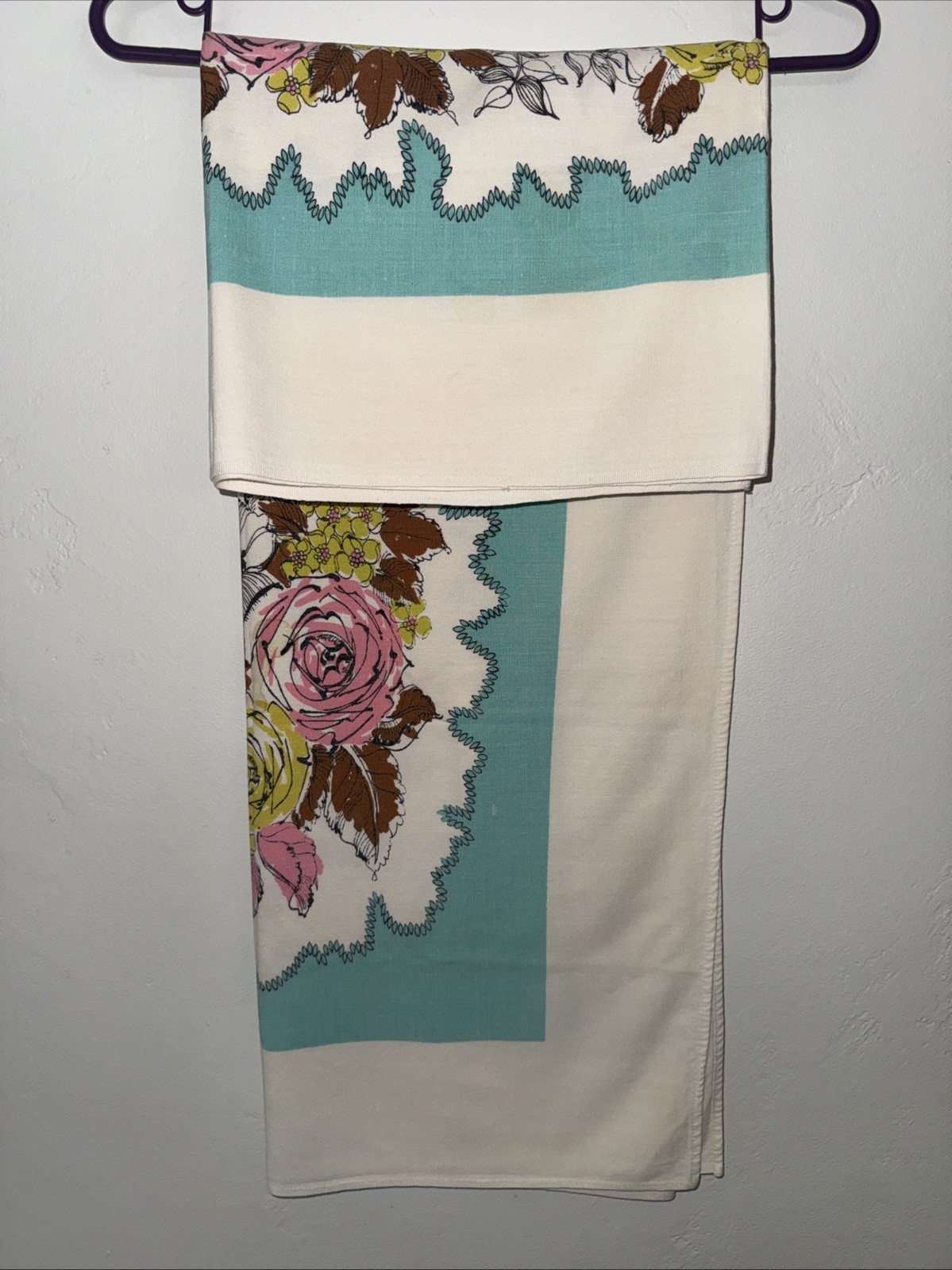 Vintage Linen Floral Tablecloth - Butterflies And Roses