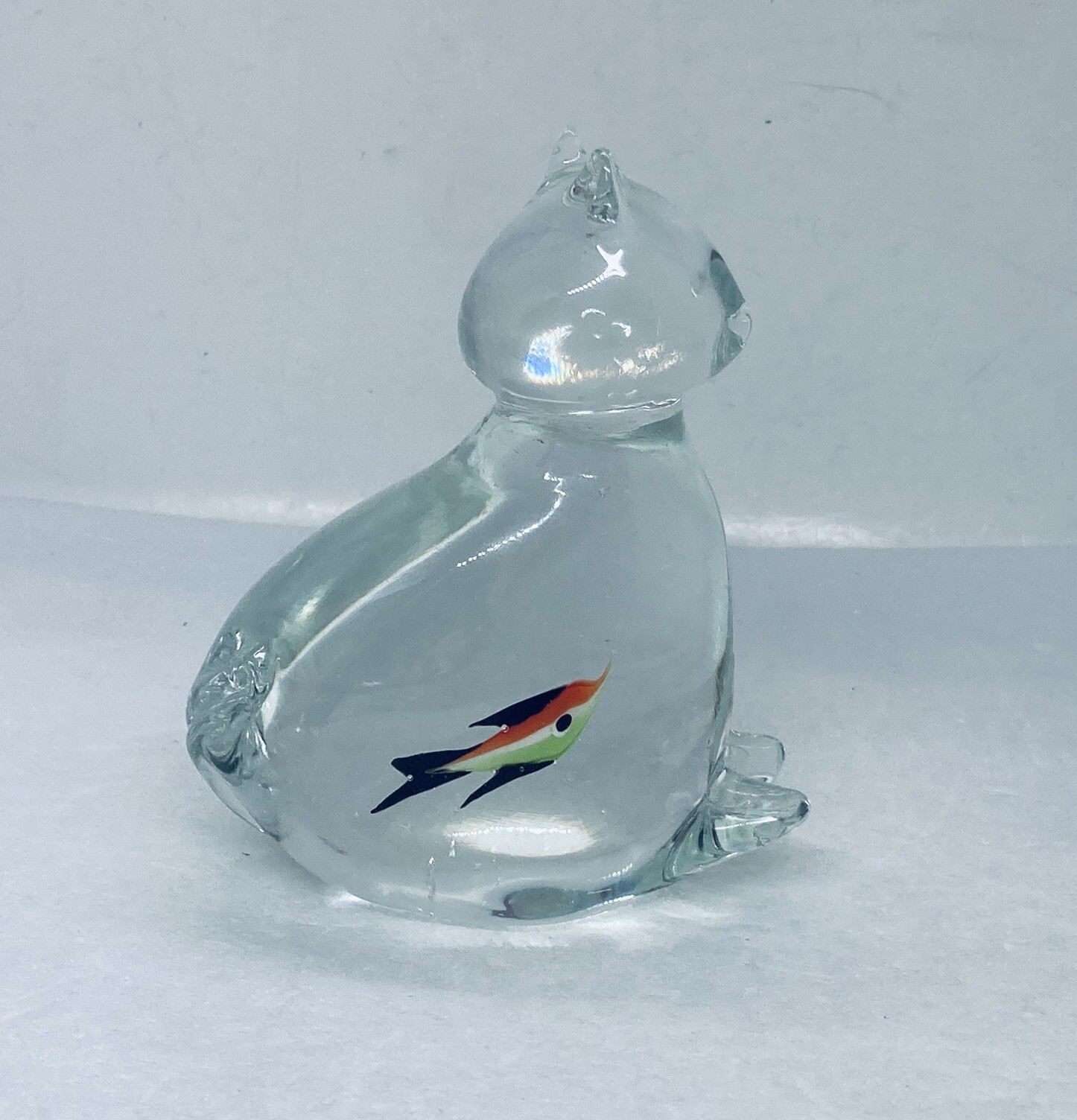 Vintage Crystal Glass Cat Paperweight Tuba Fish Inside Stomach 4” Art Decor 7 Vintage Crystal Glass Cat Paperweight Tuba Fish Inside Stomach 4” Art Decor 7