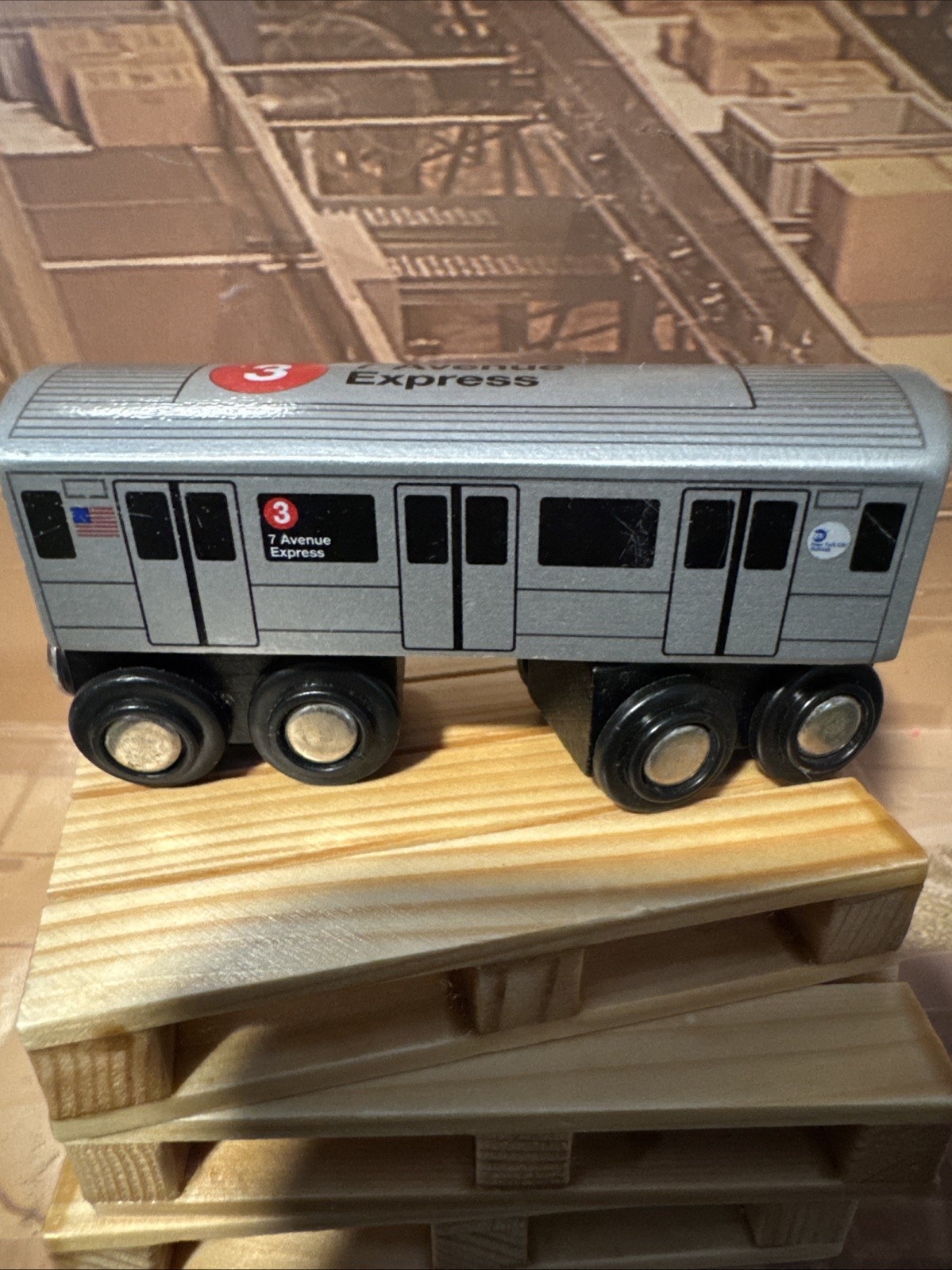 Munipals  NYC Subway Number  3 Train 7 Avenue Express Wooden Railway Thomas Brio
