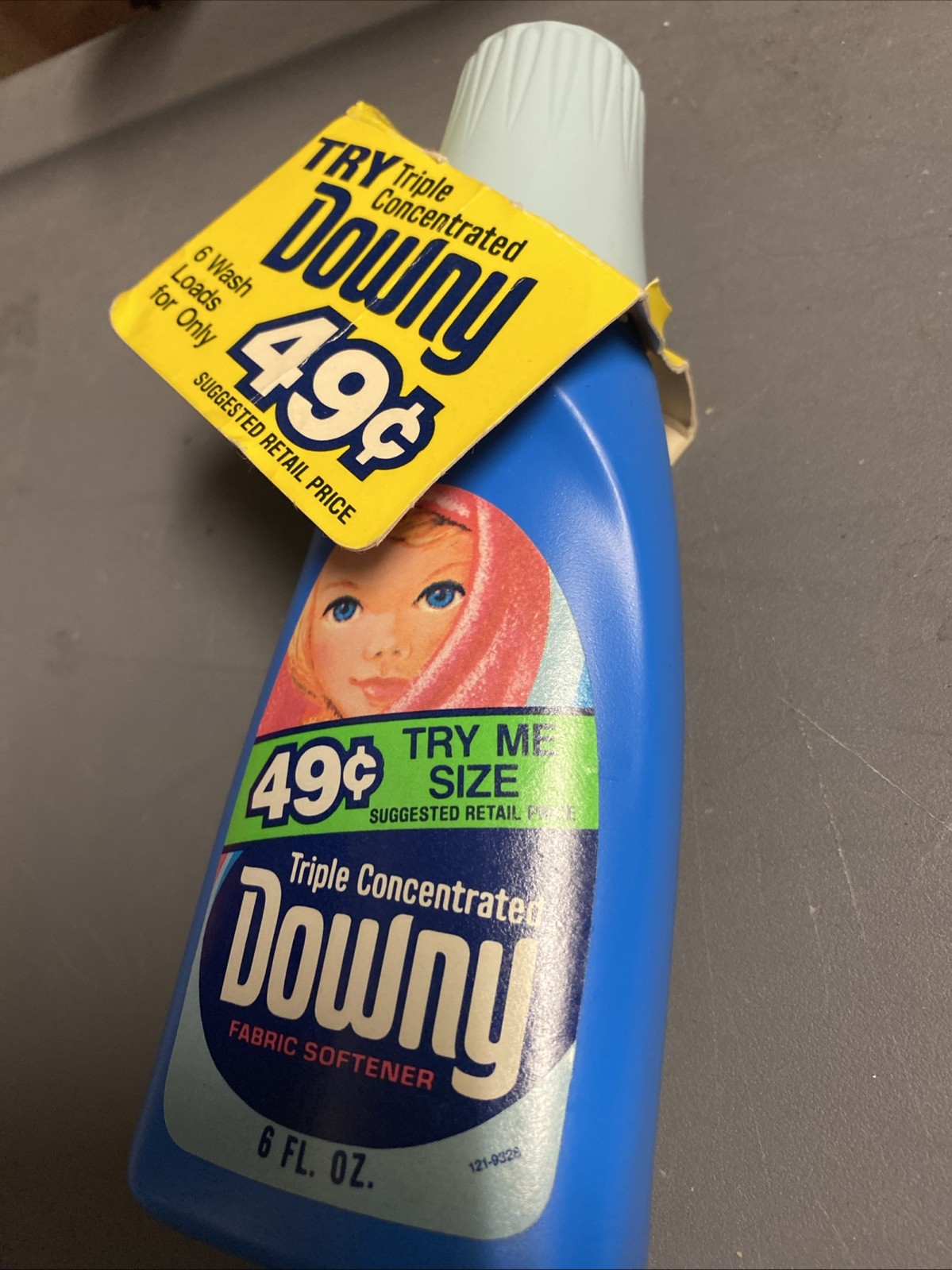 Vtg DOWNY LAUNDRY DETERGENT bottle .49 Hang Tag Price PRODUCT PACKAGING 6 Fl Oz