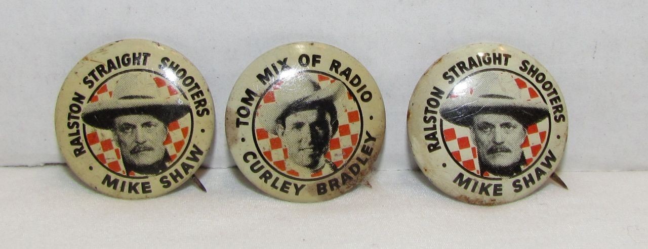 3 Tom Mix Ralston Straight Shooters Pinback Buttons 