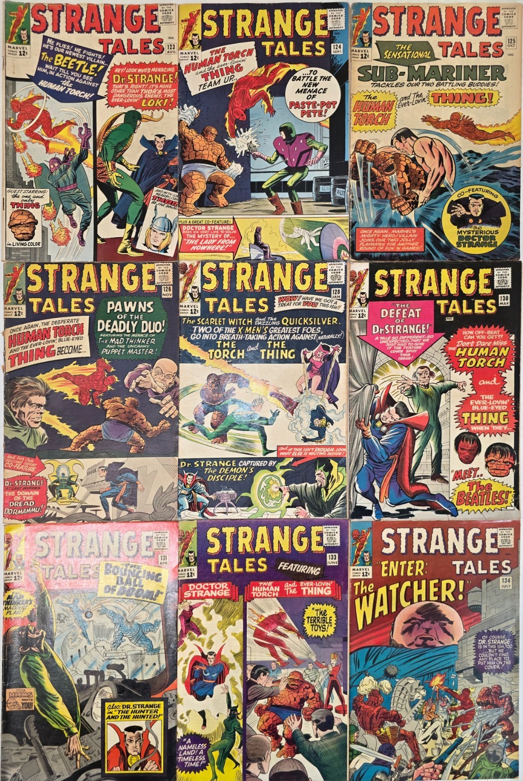 STRANGE TALES Silver Age Lot (9) #123-134* FN VG Many 1st Apps. 1964 Jack Kirby