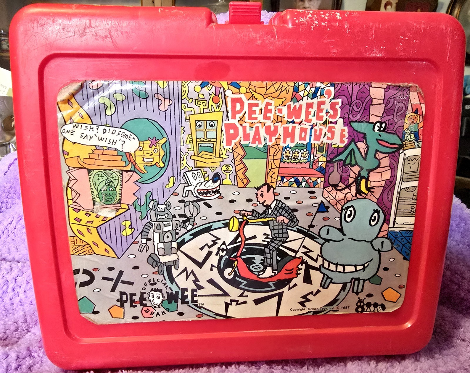 Vintage 1987 Pee Wee\'s Playhouse Lunch Box Red Plastic Pee Wee Herman 1980s