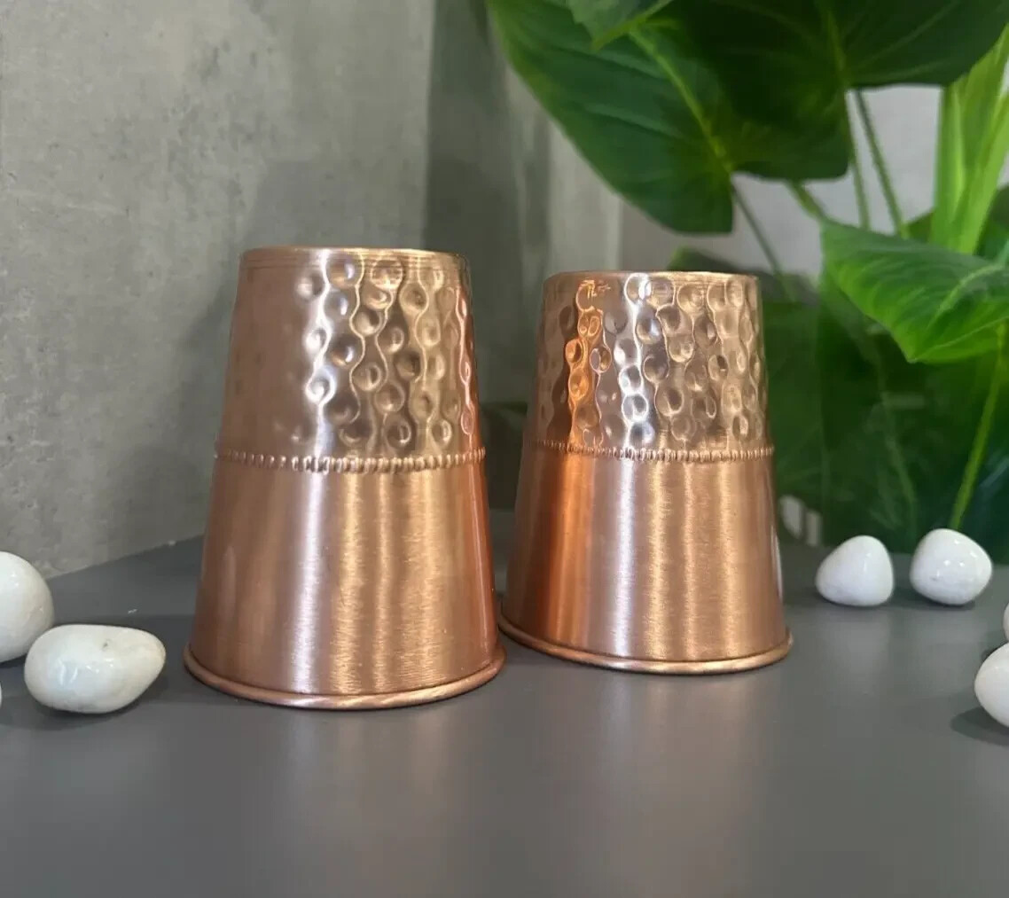 100% REAL Copper Water Drinking Glass Cup Tumbler Mug 300 ML -2 Pc