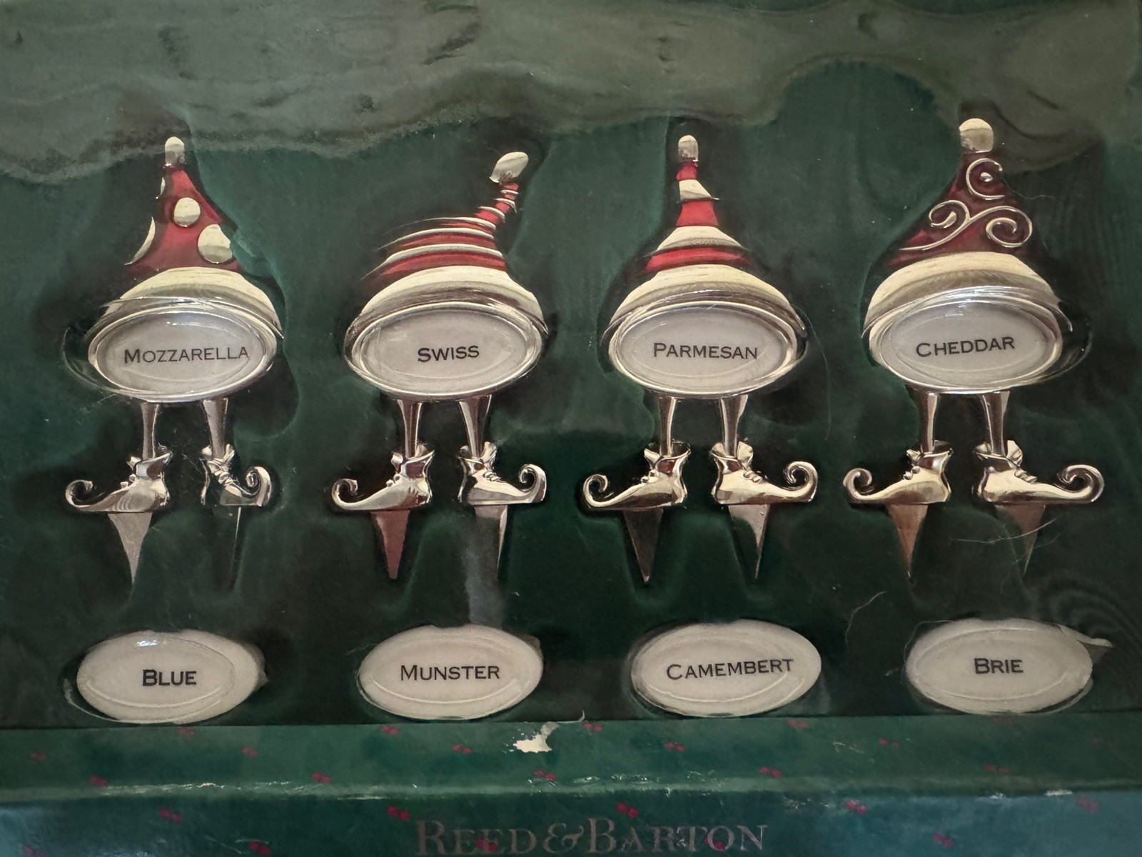 Reed & Barton Silverplate Santa Hat Cheese Markers w/Original Box