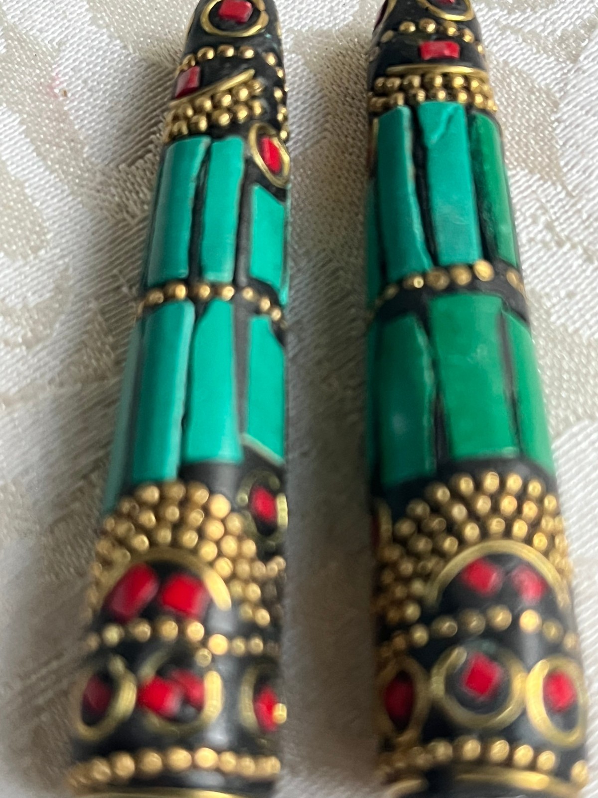 Lot 2 Beads Vintage Tibetan Nepalese Turquoise, Coral Lapis 3 Lot 2 Beads Vintage Tibetan Nepalese Turquoise, Coral Lapis 3