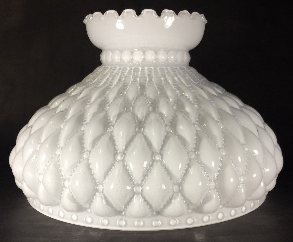New Diamond Quilted Student Lamp Shade, Cased Opal Glass, Crimp Top, 10\ New Diamond Quilted Student Lamp Shade, Cased Opal Glass, Crimp Top, 10\