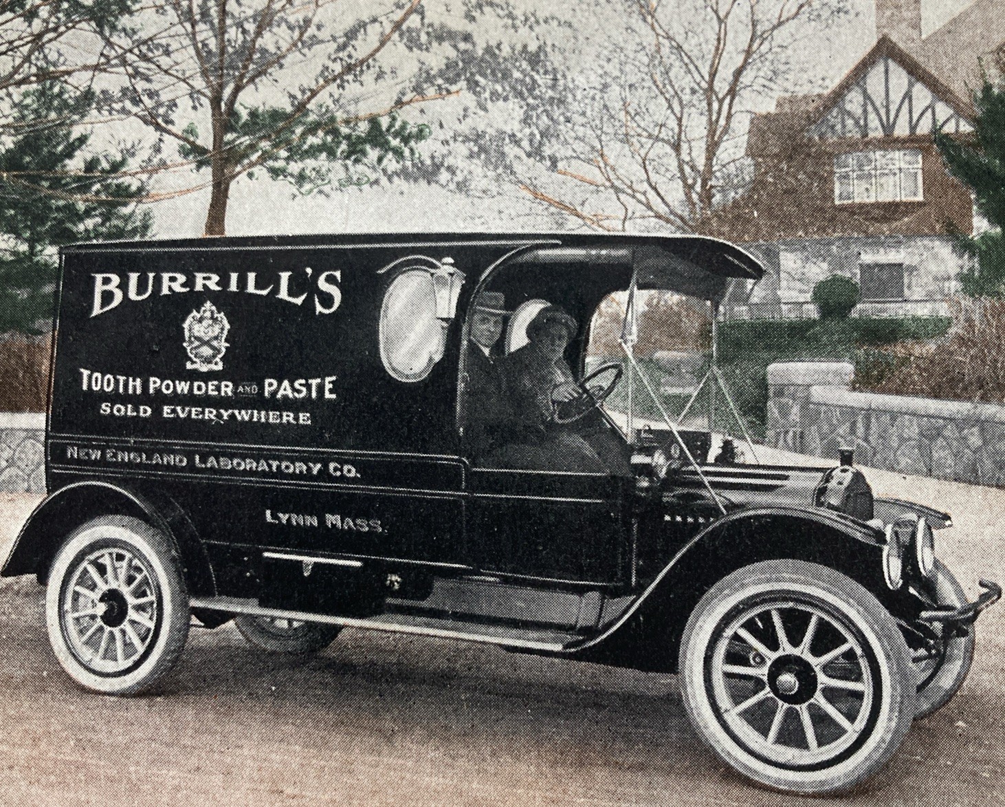 c1915 Lynn Mass Tooth Powder Paste Burrill’s Truck Advertising Postcard