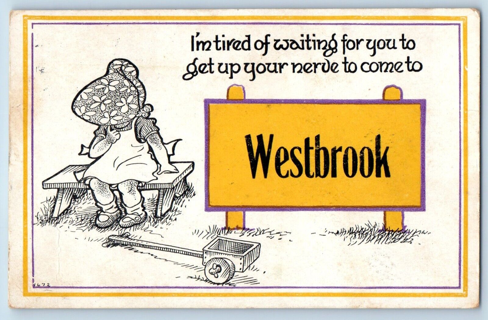 Westbrook Minnesota MN Postcard I'm Tired Waiting Dutch Kid 1914 Vintage Antique