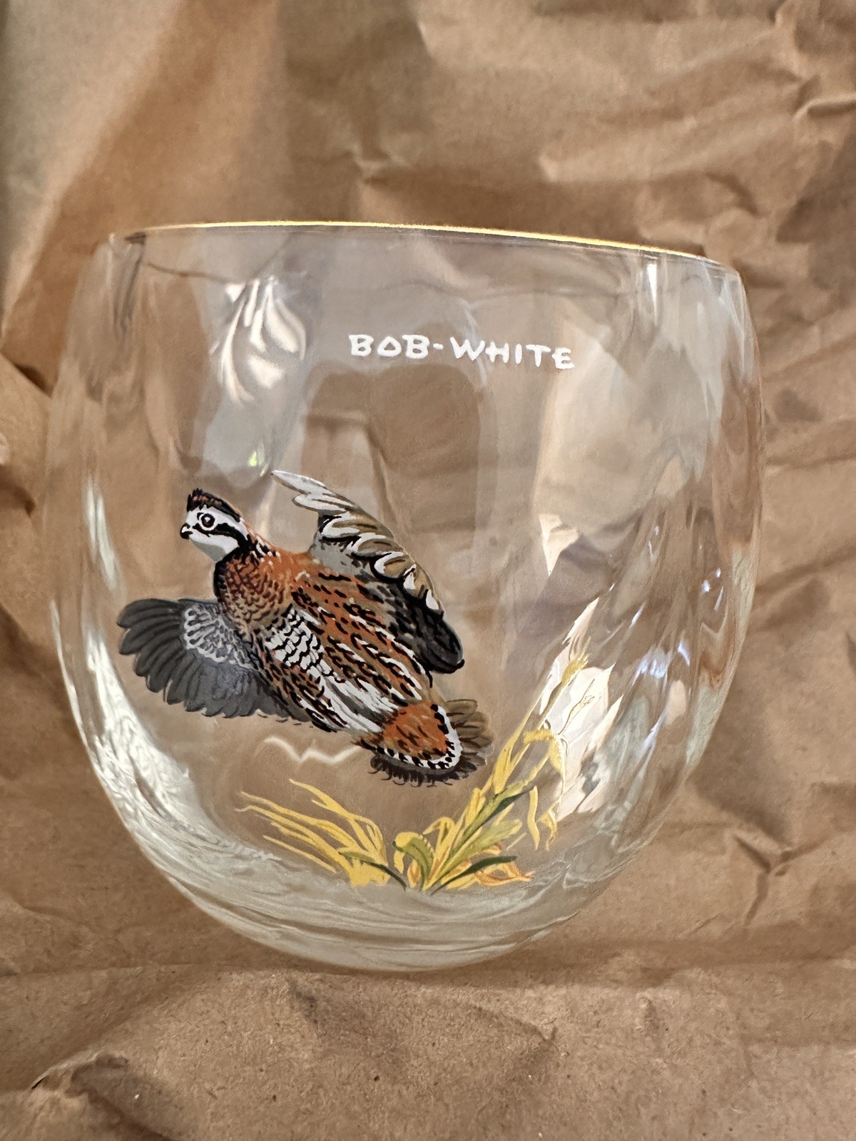 Ned Smith Painted Orvis Low Ball Glass Wildlife Aviary Birdwatch Vintage 