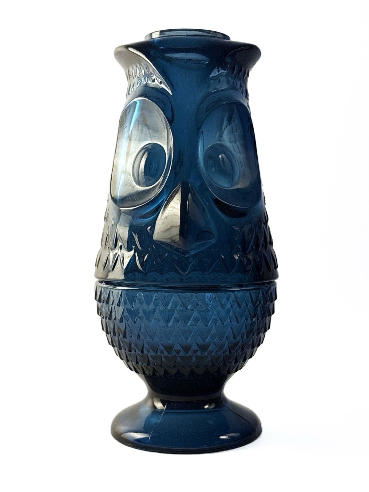 Vtg Viking Glass #6900 Charcoal Blue Owl Fairy Lamp Glimmer Lamp Candle Holder
