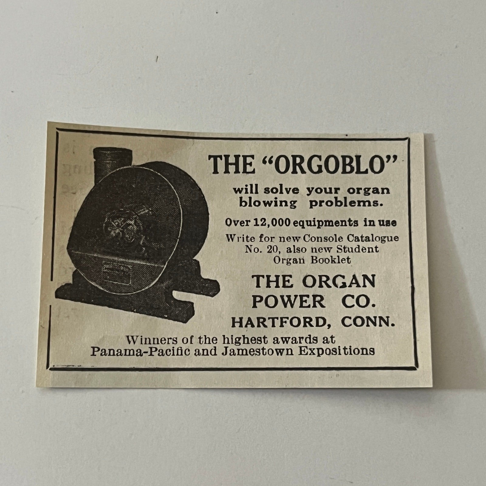 The Organ Power Co The Orgoblo Highest Awards Hartford CT 1919 Ad SAJ4-S18