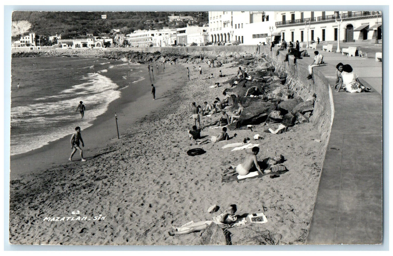 c1950's Scene at Sand Beach Mazatlan Sinaloa Mexico RPPC Photo Postcard