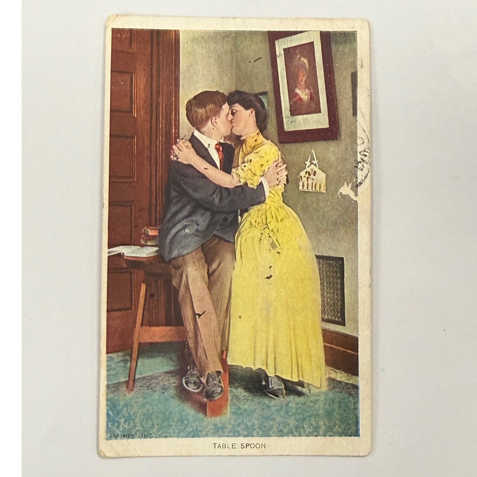 Antique 1908 Table Spoon Kissing Couple Postcard Sub Post Card Co Augusta ME Antique 1908 Table Spoon Kissing Couple Postcard Sub Post Card Co Augusta ME