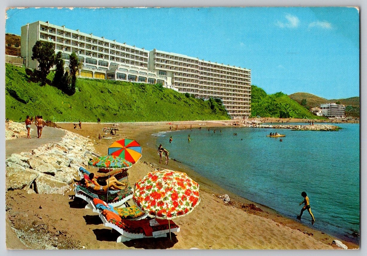 Vintage Postcard Costa Del Sol Benalmadena Costa Hotel Costa Azul Spain beach