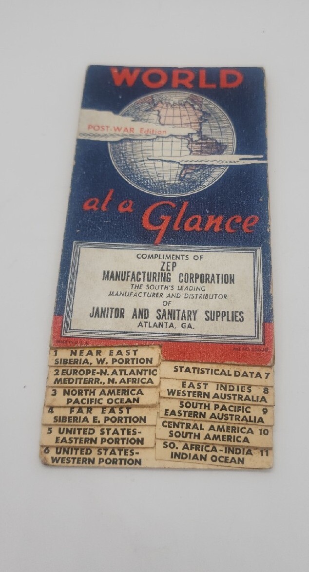 Vintage 1940's post-war ed World at a Glance Atlas ZEP cleaning advertisement
