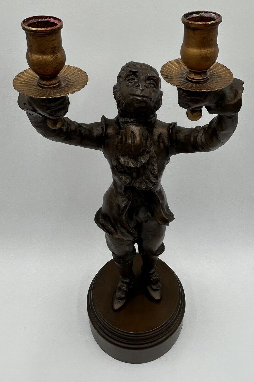 Vintage Bronze Monkey / Butler 2-Light Candelabra/Candle Holder
