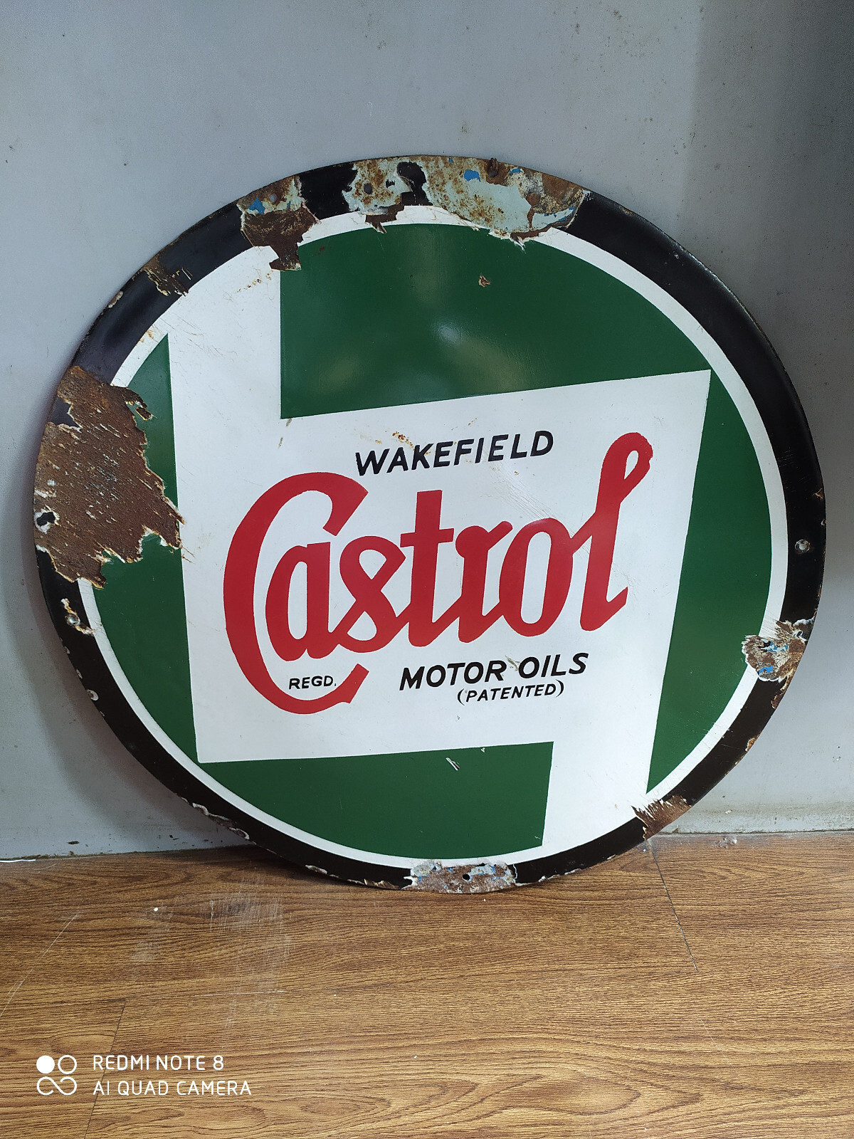 Rare vintage WAKEFIELD CASTROL MOTOR OILS advertising enamel sign of 50's.