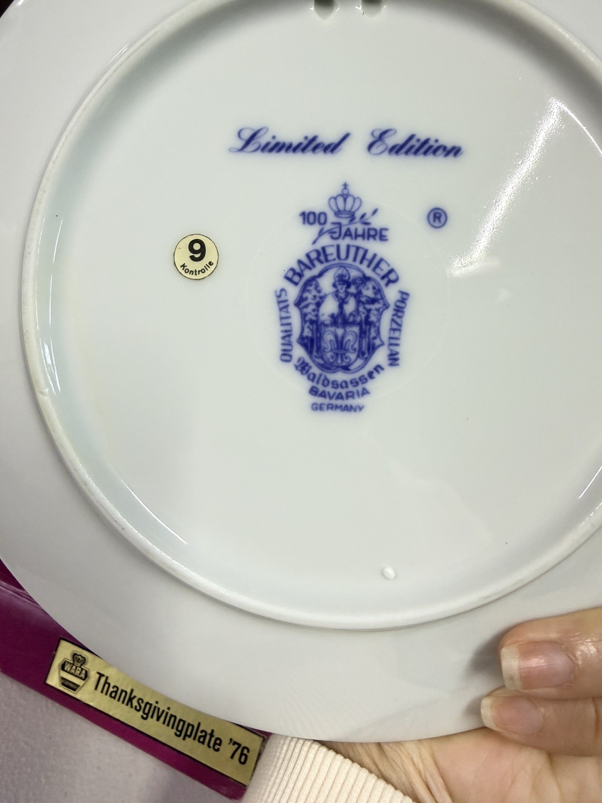 BAREUTHER Weihnachten 1976 Thanksgiving Collector Plate Bavaria Germany In Box