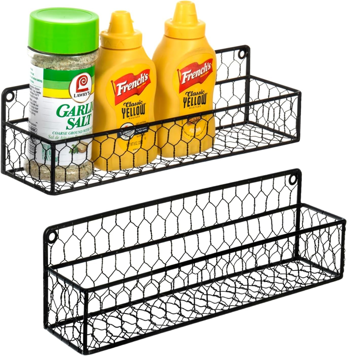MyGift Wall Mountable Spice Rack Shelf Organizer, 12-Inch Set of 2, Black 