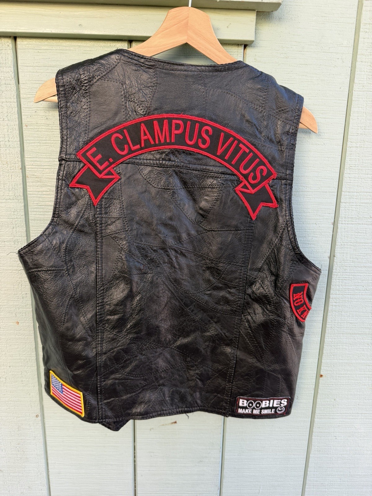 ECV Vintage E Clampus Vitus Leather Jacket Vest Medium Patches Badges