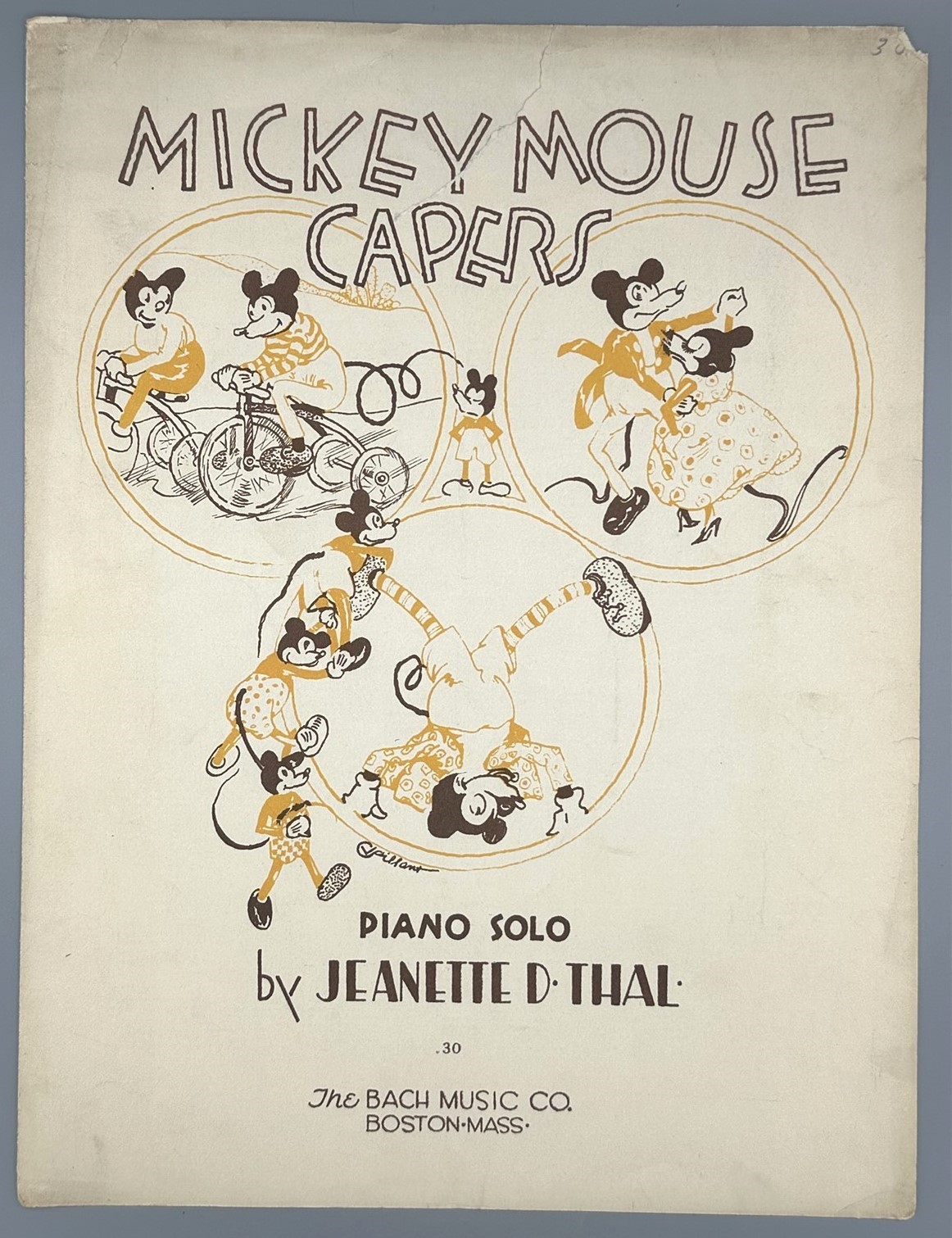 RARE 1933 Mickey Mouse Capers The Bach Music Co ~Antique Sheet Music Walt Disney