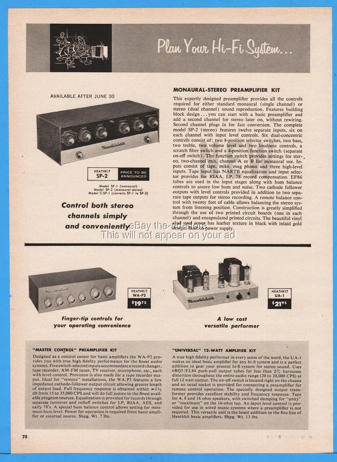 1958 Heath Co Benton Harbor MI Heathkit SP-2 Stereo Preamplifier Hi-Fi DIY Ad