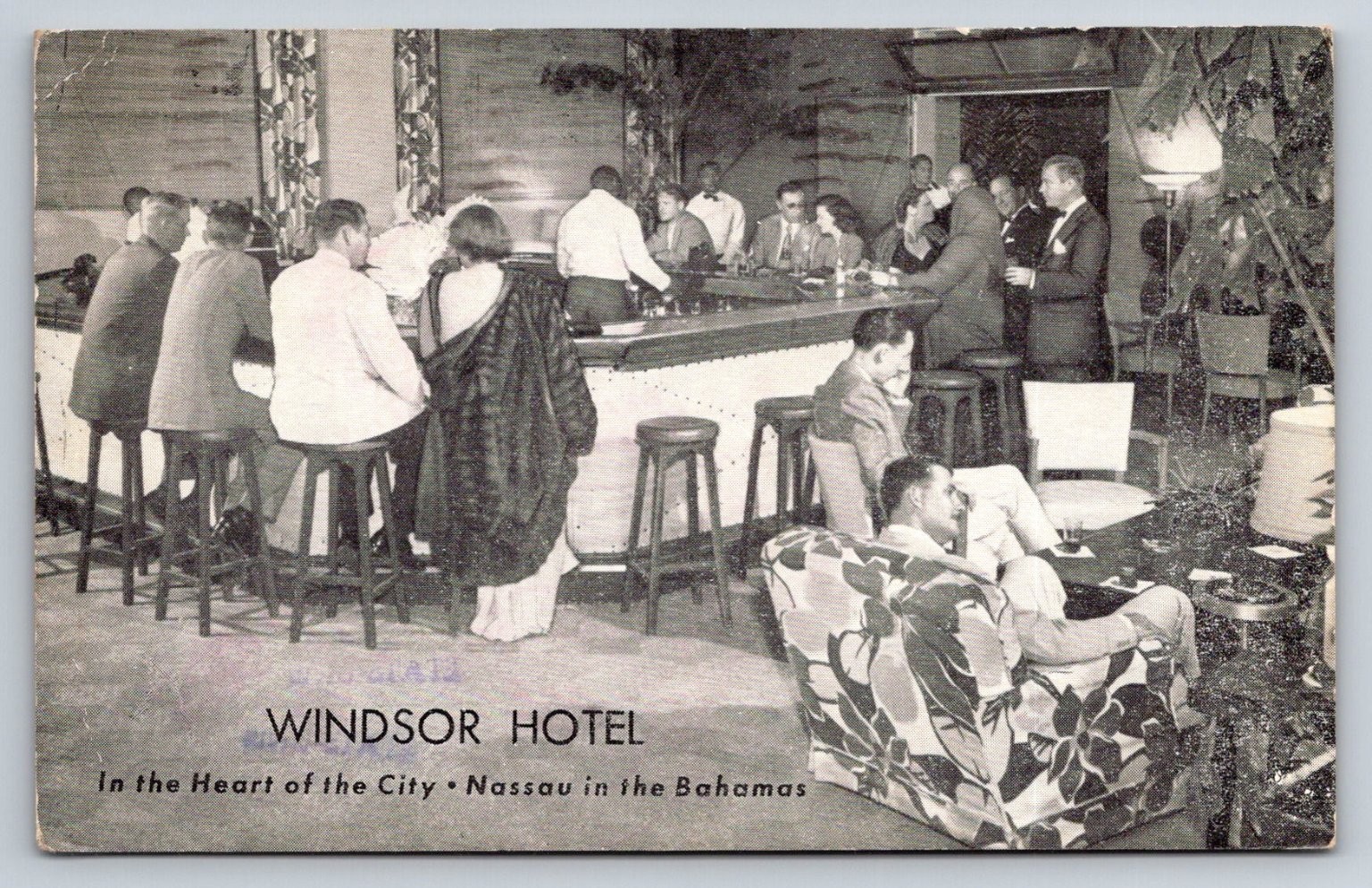 1953 Windsor Hotel Nassau Bahamas Bar Scene Postcard Posted