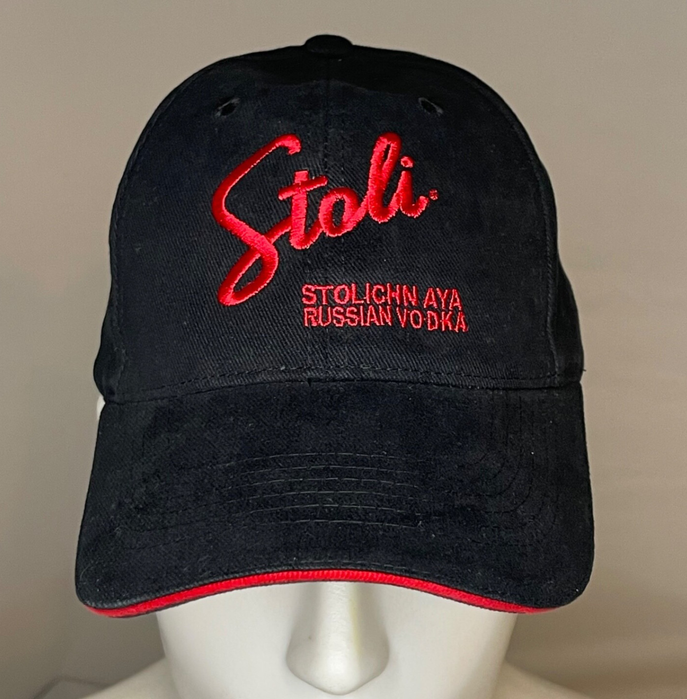 Stoli Stolichnaya Vodka Black with Red Hat Embroidery Adjustable Lucky Ball Cap