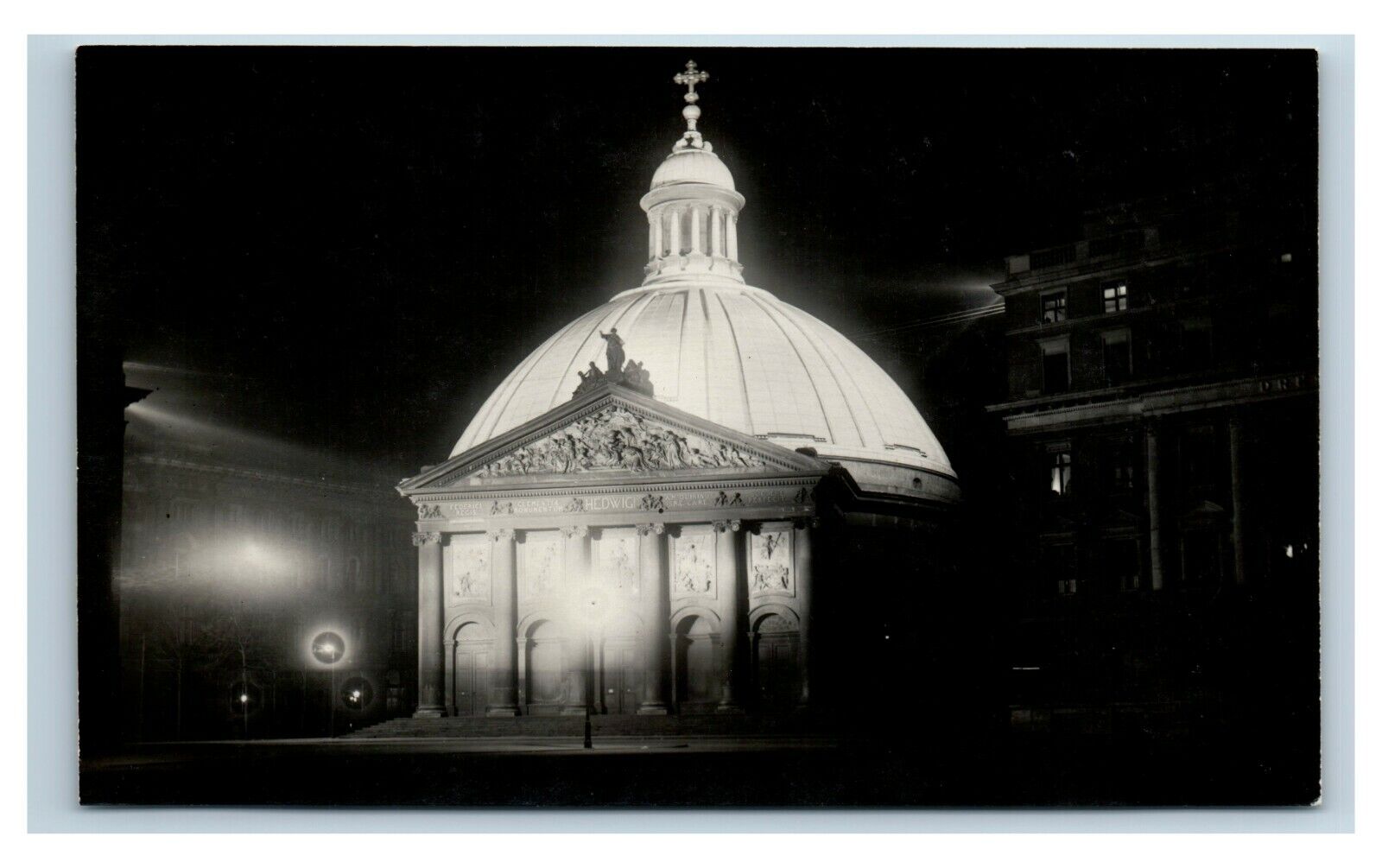 Postcard St Hedwigskirche, Germany at night RPPC T31