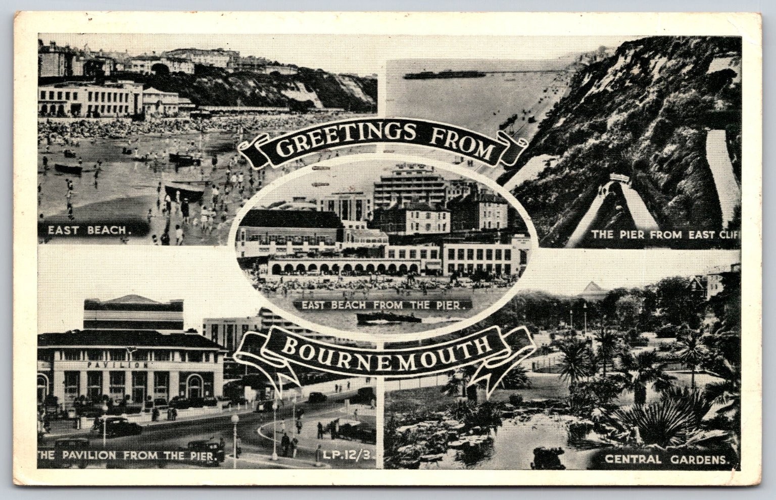 Vintage 1956 Multi-View Bournemouth Greetings Postcard East Beach C310