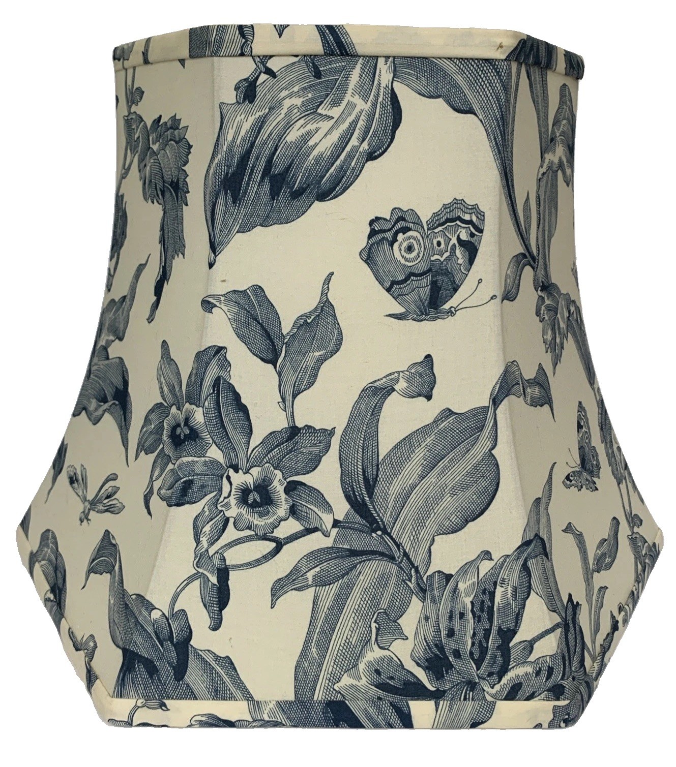 Hexagonal Blue White Toile Lamp Shade Lilies Butterfly Chinoserie Cottage 16x12” Hexagonal Blue White Toile Lamp Shade Lilies Butterfly Chinoserie Cottage 16x12”